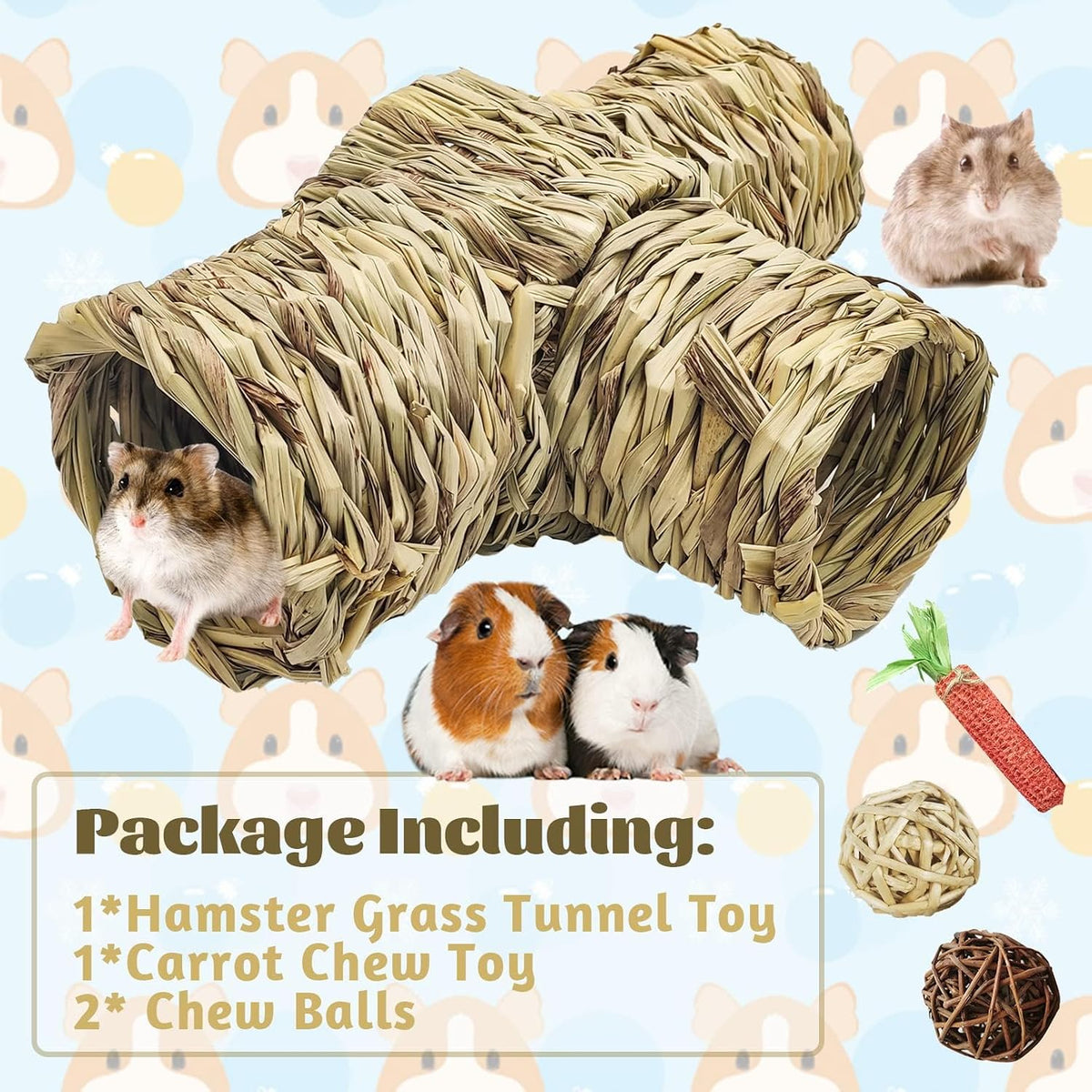 PINVNBY Hamster Grass Tunnel Toy Nature's Hideaway Guinea Pig Tunnels and Tubes Straw Tunnel House with 4 Entrances for Chinchillas Hedgehogs Rats Gerbils (4 PCS)