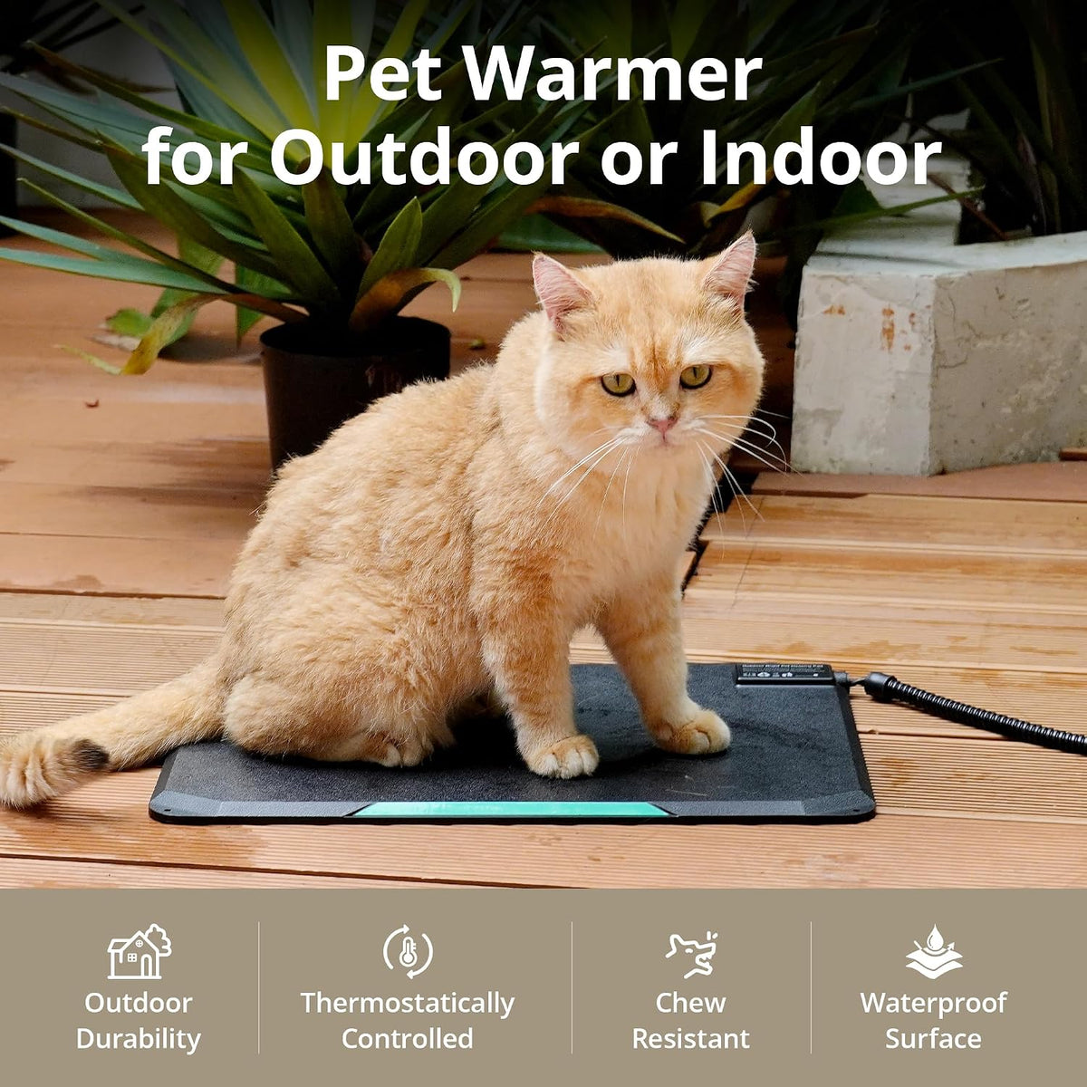 Outdoor Cat Heating Pad, Waterproof Housing, 16.5" x 11.8", 35W