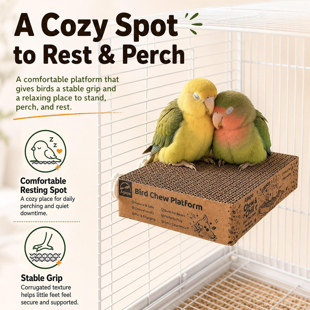 Agape Shreddable Bird Cardboard Platform, Natural Parrot Chew Toy and Perch