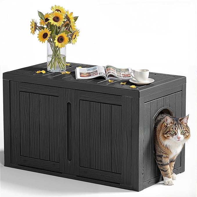 Cat Litter Box Enclosure, Indoor Outdoor Cat House by KFY