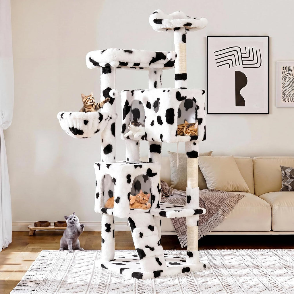 Allewie 64 Inches Multi-Level Cat Tree Tower for Indoor Cats, Dark Grey