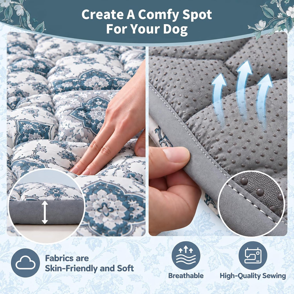 50" Washable Extra Large Quilted Dog Crate Mat, Soft Cushioned Dog Bed Mat