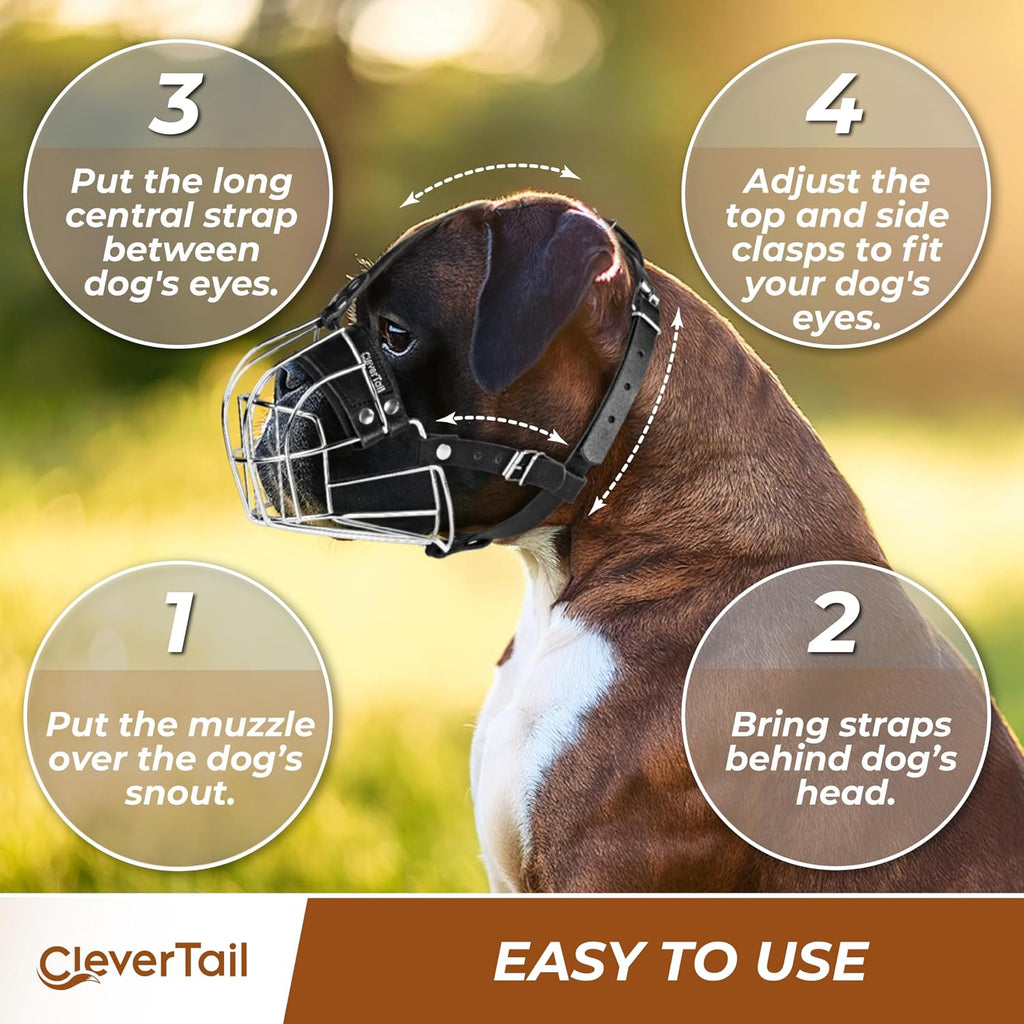 Metal Muzzle for Boxer Dog Breed – Bite Proof Boxer Muzzle for Medium and Large Sized Dogs – Steel Wire Basket Muzzles for Dogs English Bulldog, American Bulldog etc.