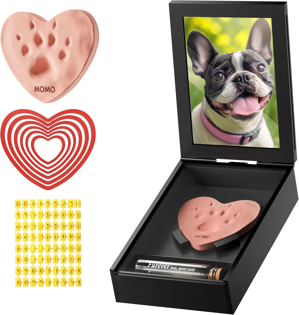Grarry Pet Memorial Shadow Box with Paw Print Impression Kit Keepsake, 4”X6” Dog Cat Picture Frame, DIY Pawprint Ornament Gift, Acrylic Loss of Dogs Sympathy Gifts with Hair Bottle for Pets Lover