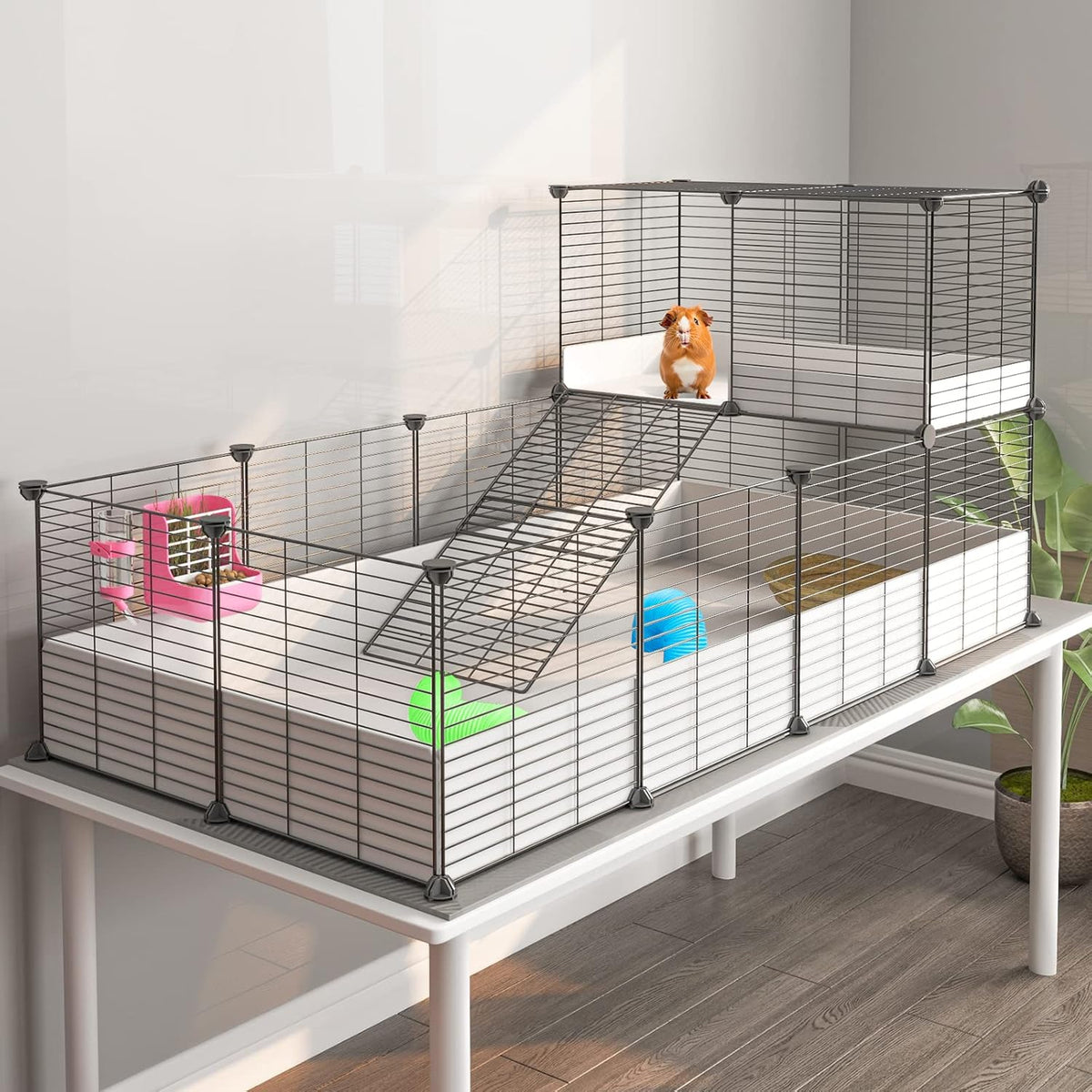 Oneluck Guinea Pig Cage, Indoor Habitat with Waterproof Plastic Bottom,Playpen for Small Pet Bunny, Turtle, Hamster, Loft cage