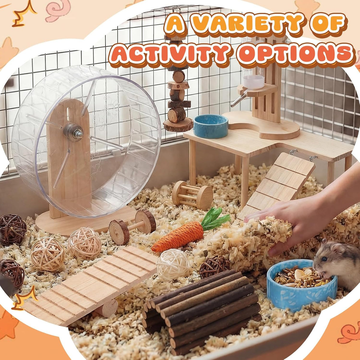 40 Pcs Hamster Cage Accessories Exercise Wheel,Natural Style