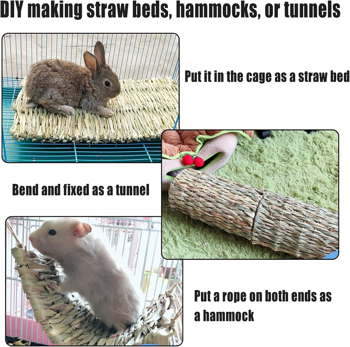 Hamiledyi Hay Mats for Rabbits, 6 Pack Natural Woven Straw Bunny Grass Bed