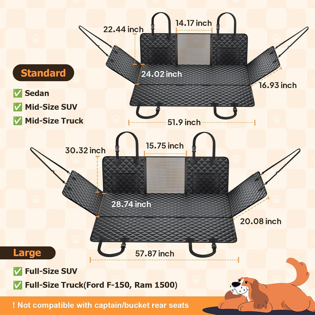 Hard Bottom Dog Car Seat Cover, Back Seat Extender for Dogs Holds 500lbs