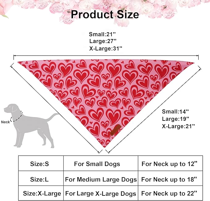 ADOGGYGO Valentine Dog Bandanas 2 Pack, Reversible Heart Love Print Puppy Scarf - Image 4
