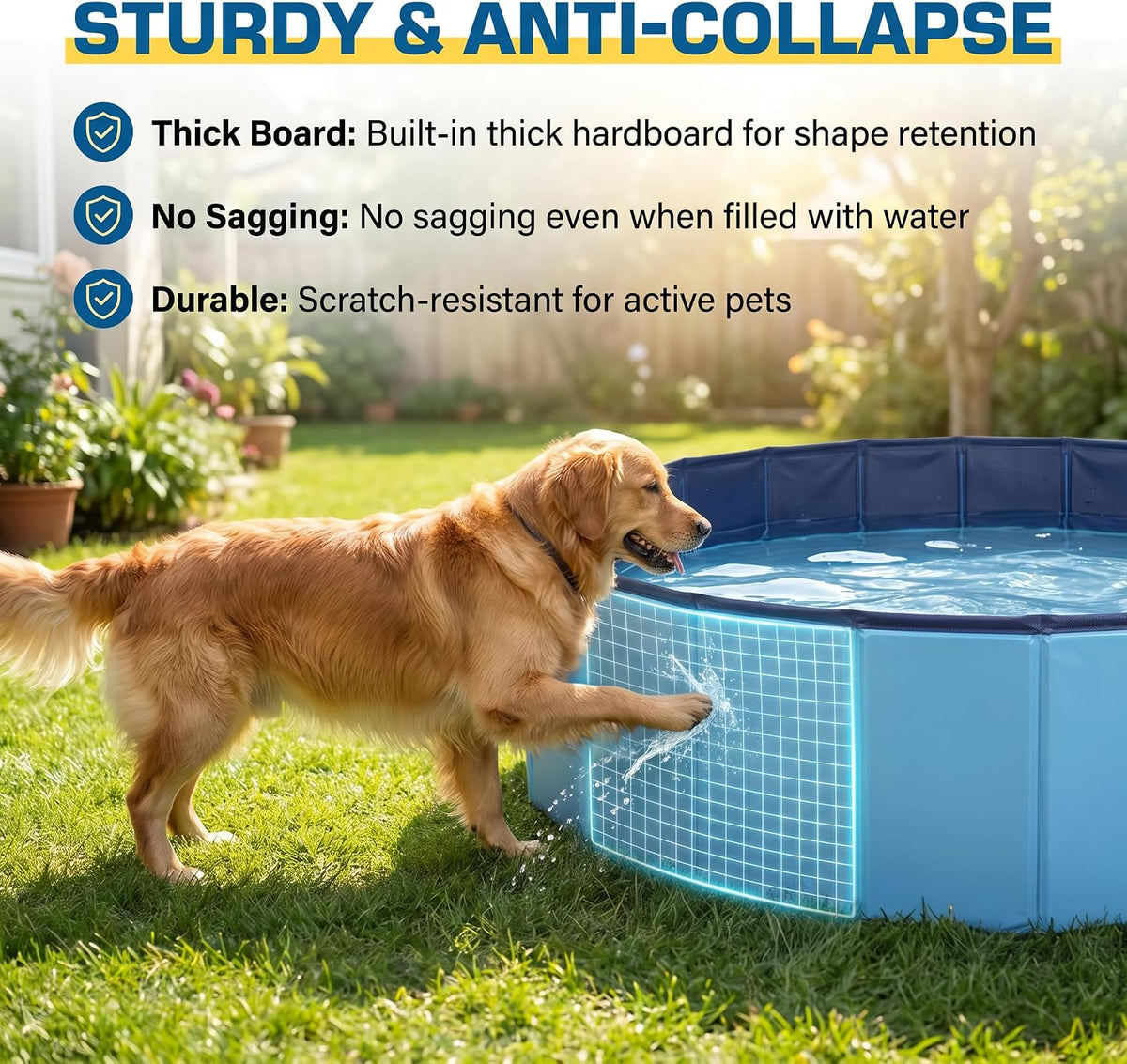 Large Foldable Dog Pool with Sprinkler, Outdoor Collapsible Non-Slip Swimming Pool,Portable PVC Pet Bathing Tub for Pet,47 * 12"