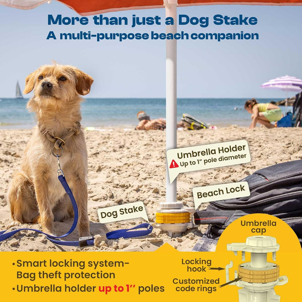 DIGGO Beach Anchor with Combination Lock, Anti-Theft Umbrella & Dog Stake 1.0