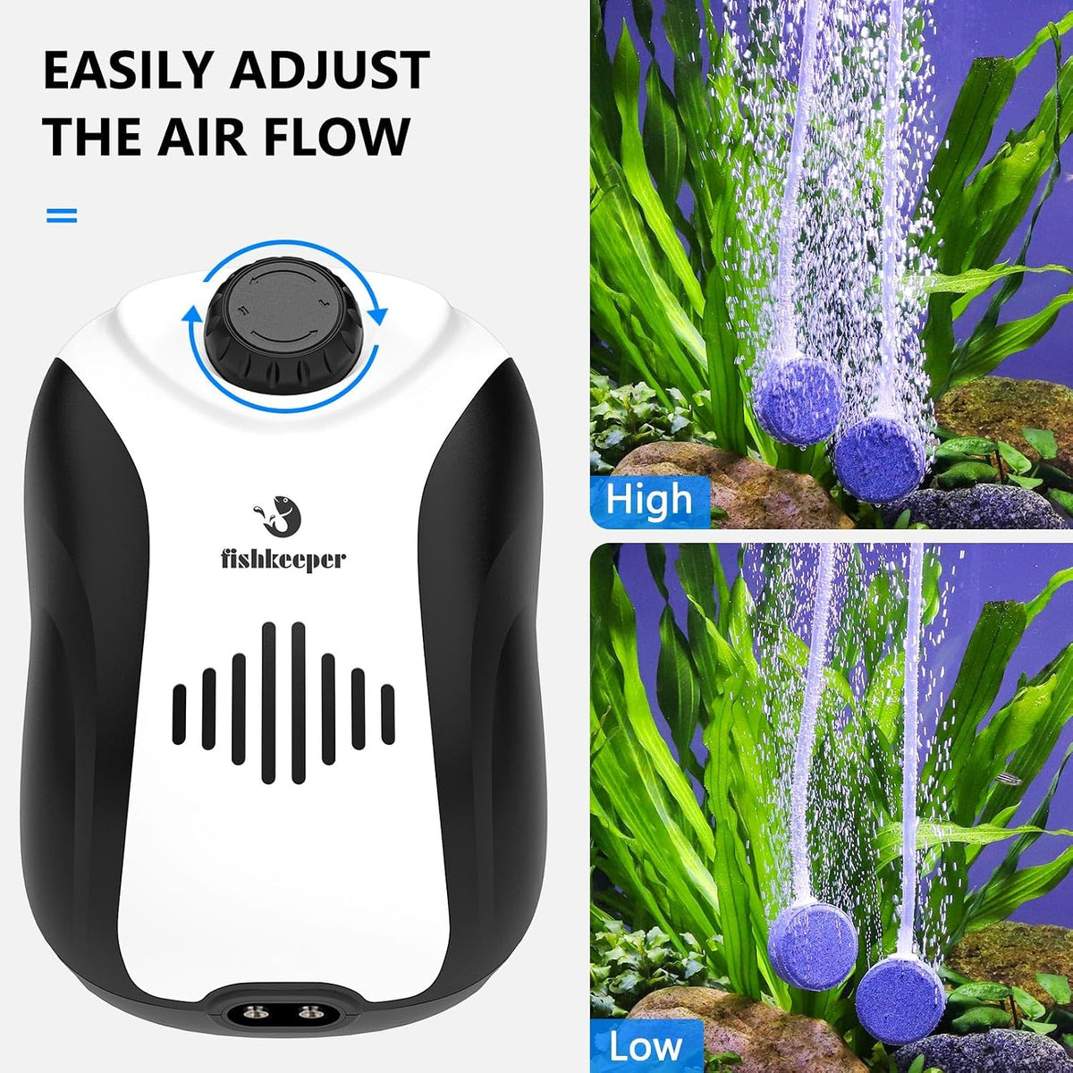 fishkeeper Aquarium Air Pump, 5W Dual Outlet Fish Tank Air Pump