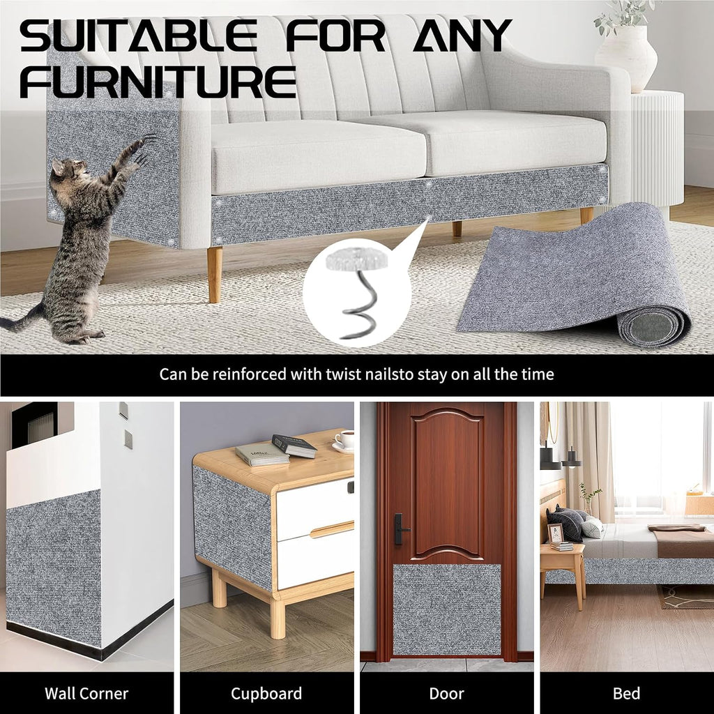 2 Pcs Self-Adhesive Cat Scratch Mat, Cat Scratch Furniture Protector, Grey