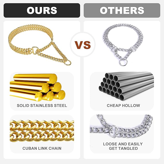 Gold Dog Chain Collar Stainless Steel 18K Gold Dog Collar Adjustable Walking - Image 3