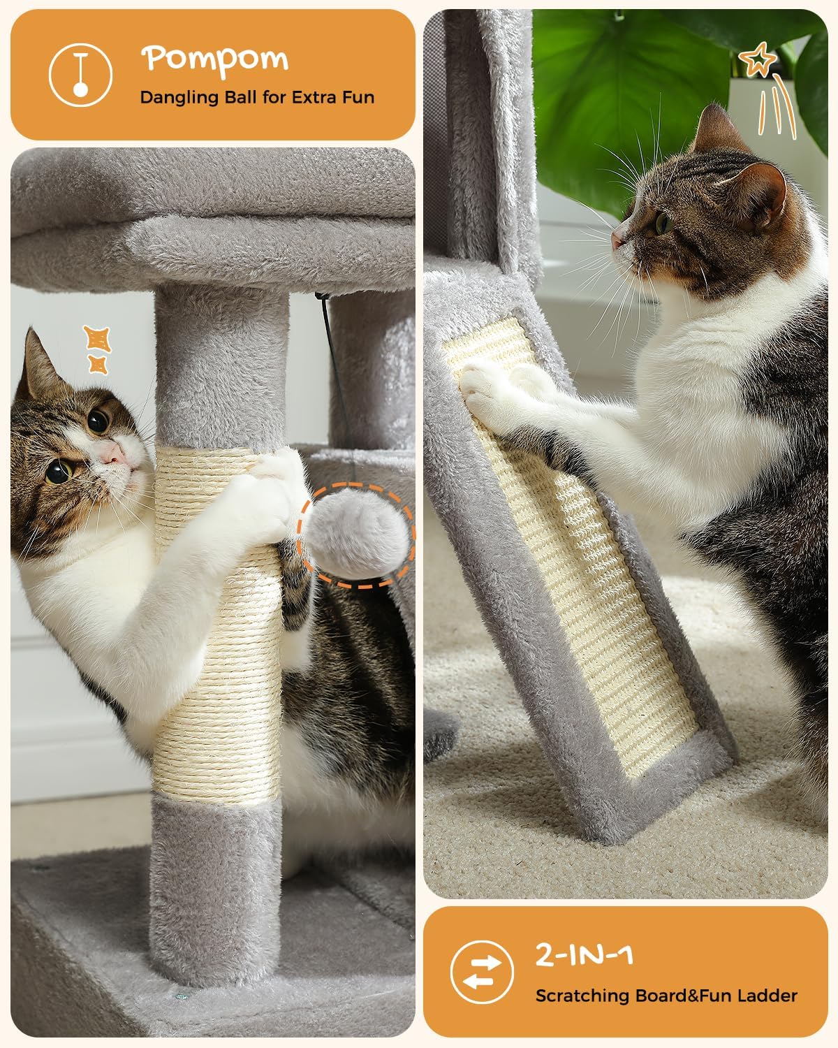 PAWZ Road 30" Cat Tower, Small Cat Tree with 2 Condos for Indoor Cats