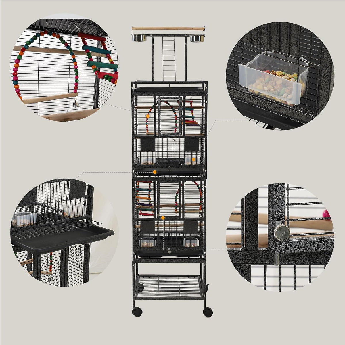 68" Double Bird Cage,Stackable Divided Parakeet Cage, Parrot Cages for Medium Birds with Bird cage Toys,Birdcage Seed Catcher,for Cockatiels Canaries Lovebirds Finches Budgies Small Parrots