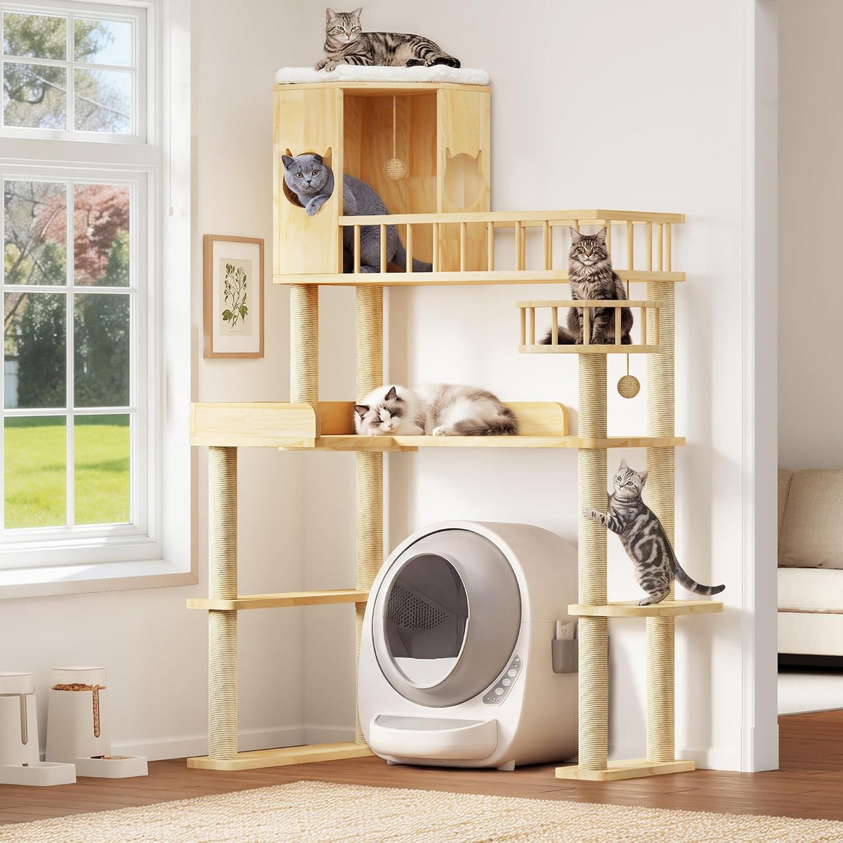 Corner Cat Tree for Automatic Litter Box, 6 Tier Cat Tower, 61''H
