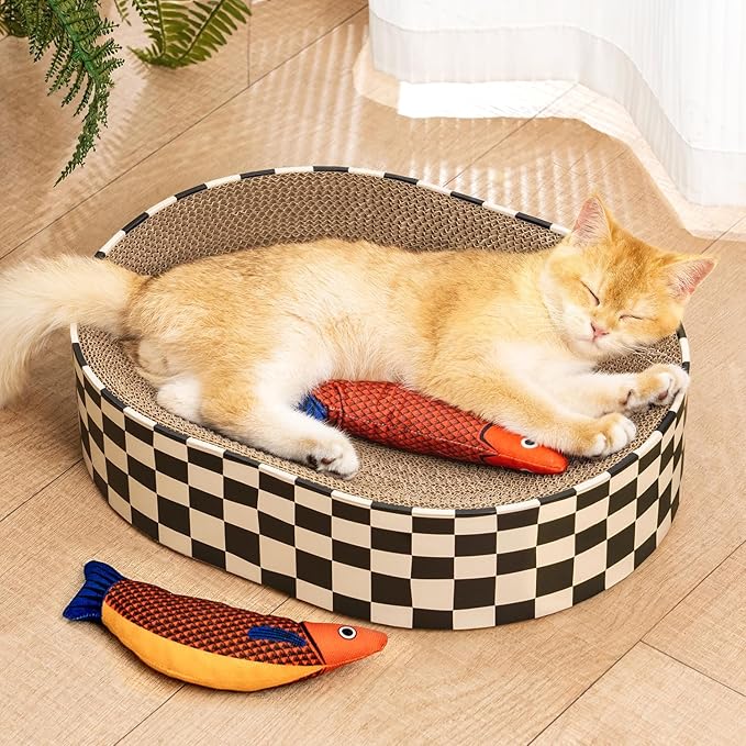 Cat Scratcher Bed, 2 in 1 Oval Cat Scratching Board by Conlun