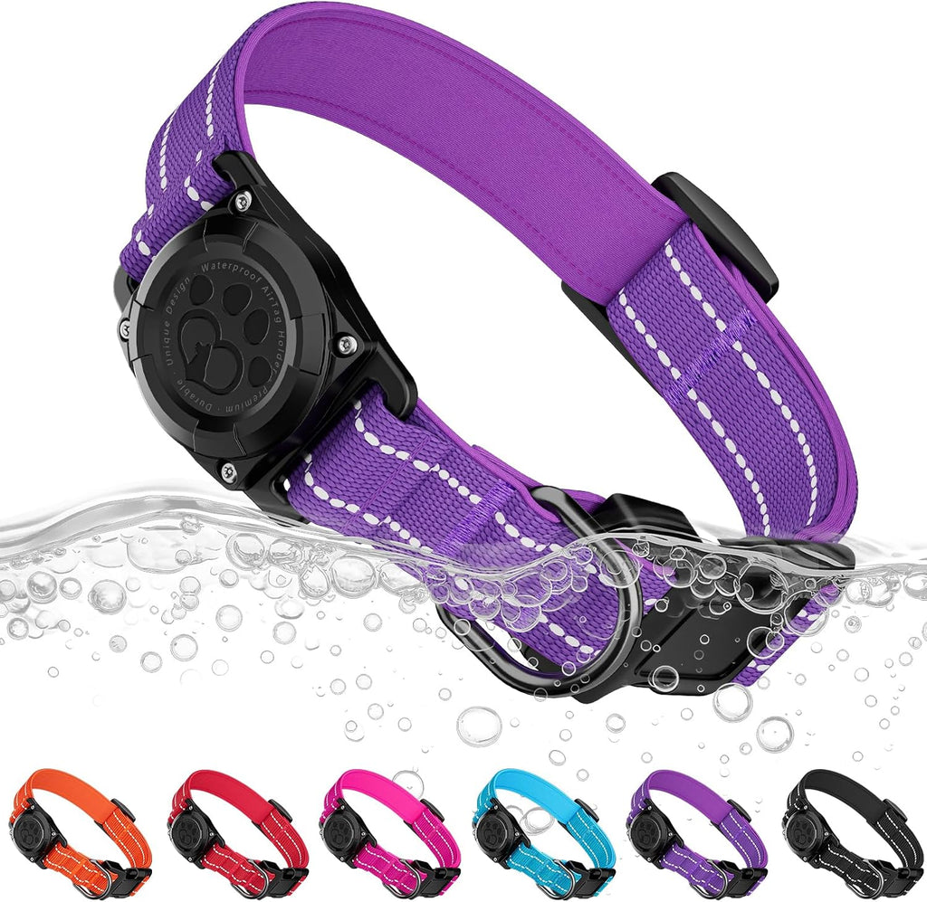 AUBELL Reflective Dog Collar with AirTag Holder,IP68 Waterproof,Pink M