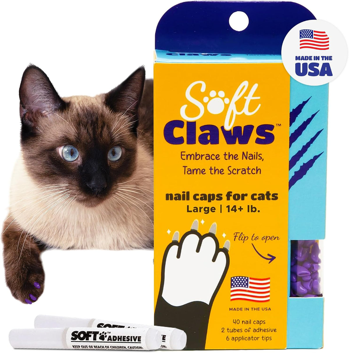 Soft Claws Nail Caps for Large Cats, 40 Caps, Purple