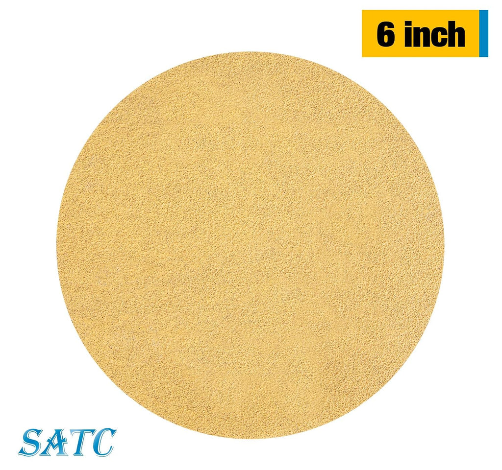 S SATC 100 PCS PSA Sanding Discs 6 Inch Adhesive Backed Sandpaper 220 Grit Sander Attachment for Drill Self Stick Aluminum Oxide Round Automotive Sandpaper with Sticky Back