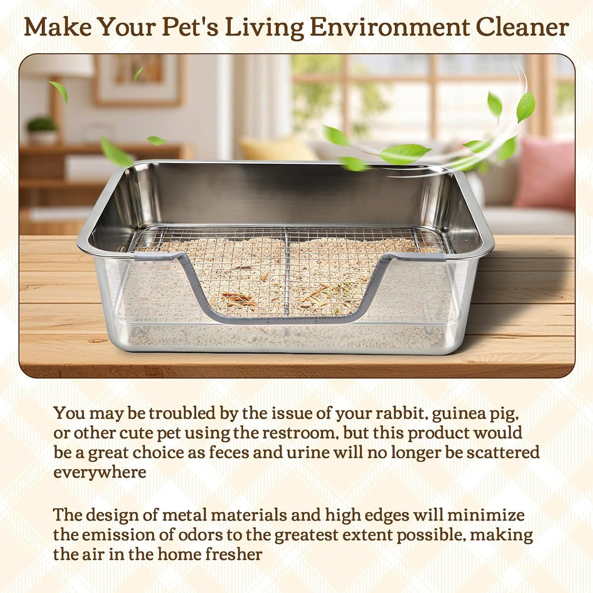 Rypet Large Stainless Steel Rabbit Litter Box Set for Small Animals