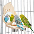 Feeder with Acrylic Mirror & Stainless Steel Bowls, Natural Wood Perch by SMICEM