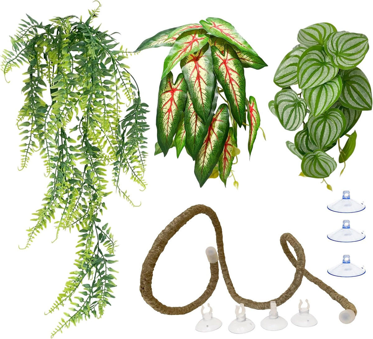 4 Piece Artificial Reptile Terrarium Plants and Vine Decor Kit