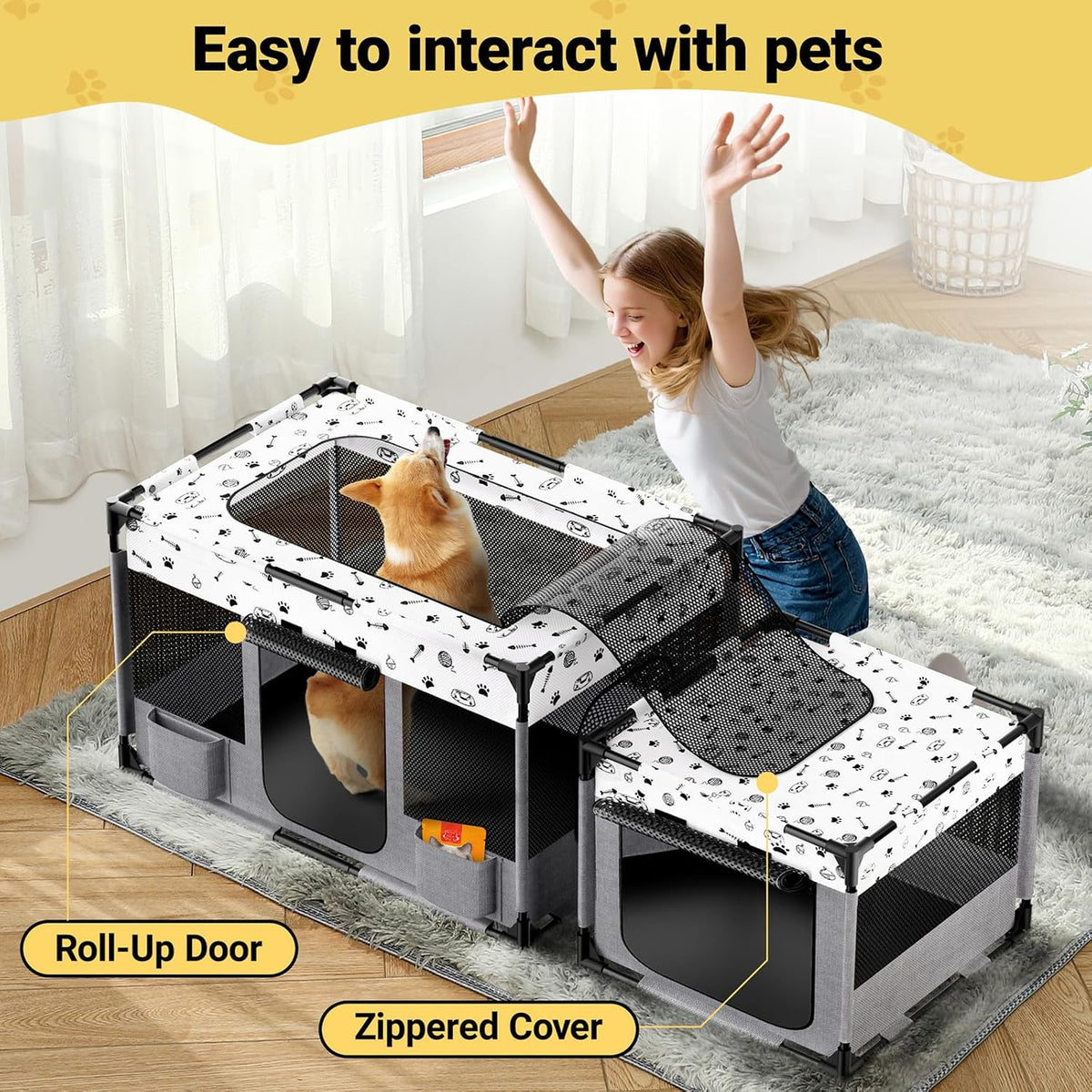 PVC Pipe Cat Kitten Dog Playpen Indoor with Litter Box Area Portable