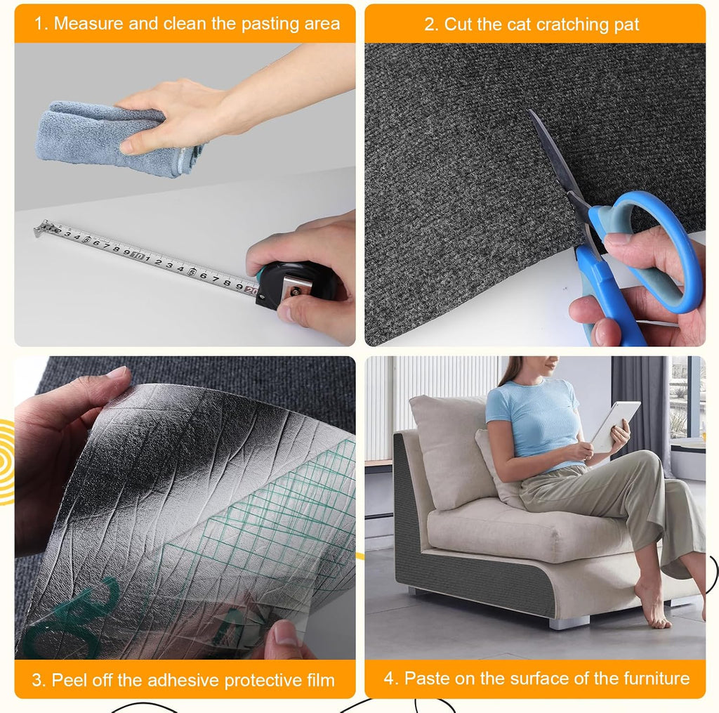 Cat Scratching Mat Self-Adhesive, 78.7'' x 15.8'', Trimmable Cat Scratch Pads Furniture Protector, DIY Climbing Cats Scratching Carpet for Couch, Door Frame or Wall Corner Protector (Dark Gray)
