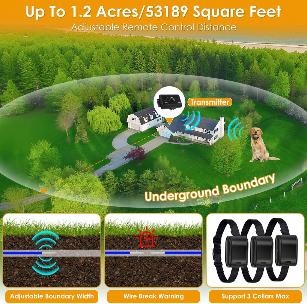 Wireless Electric Dog Fence System 1.2 Acre Pet Boundary Containment