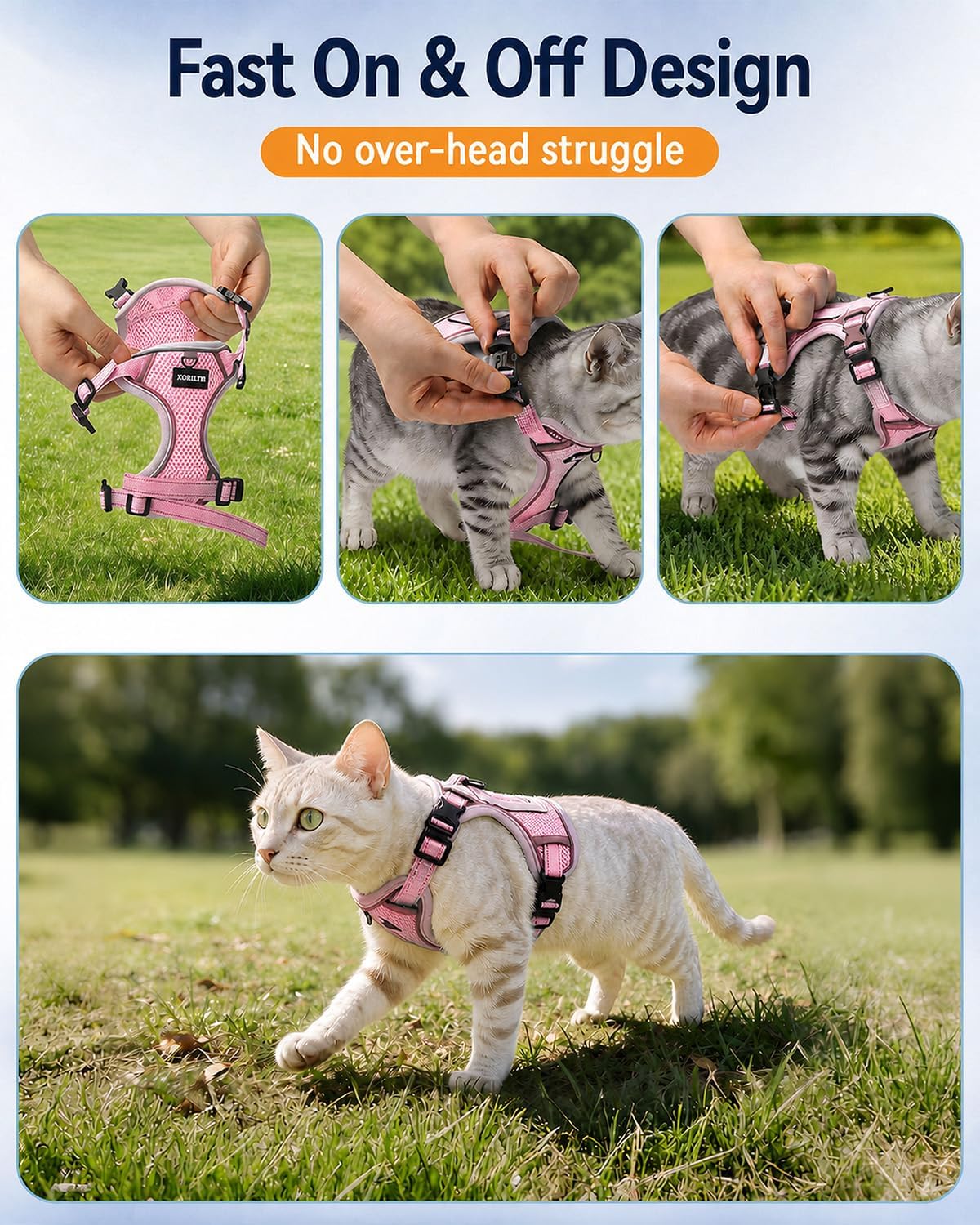 Escape Resistant Cat Harness and Leash Set with Pocket