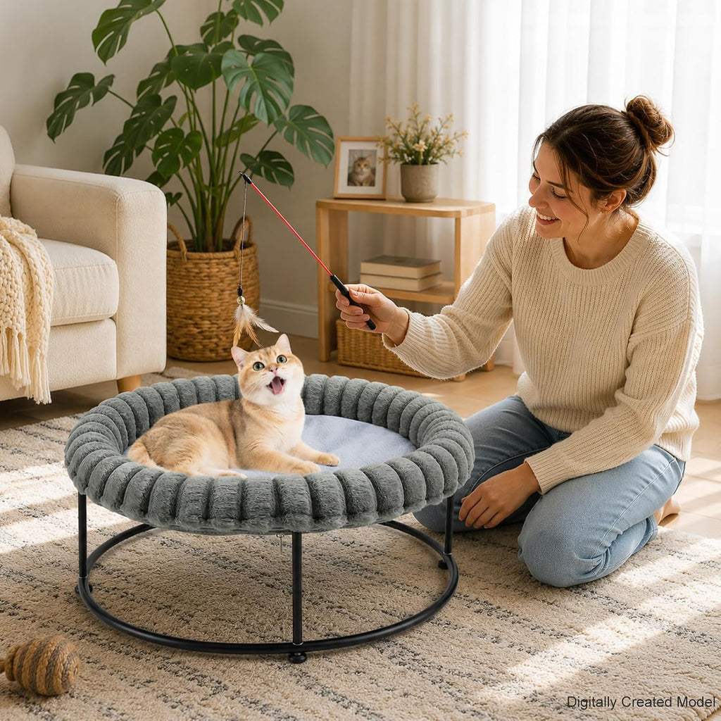 Sunhoo Elevated Cat Bed for Indoor Cats Raised Kitten Hammock Large High Puppy Cot Off Floor Self-Supporting Small Pet Chair with Metal Frame Washable Cushion Easy Assembly 23 * 17 * 8.3 in (Grey)