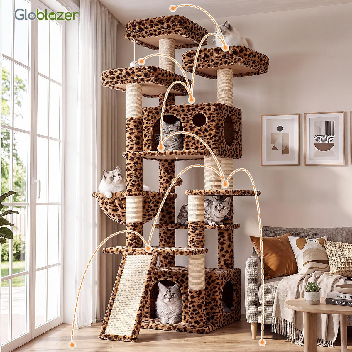 Globlazer
Heavy
Duty
Cat
Tree,
73in
Tall
Cat
Tower,
F73C,
Leopard
Print