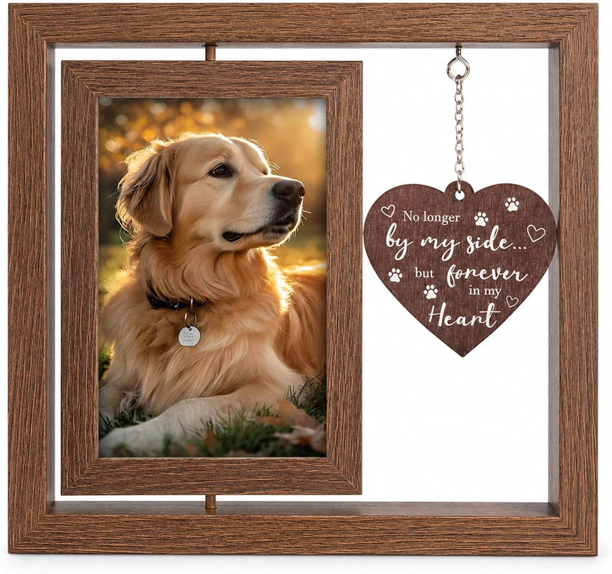 Dog Memorial Gifts for Loss of Dog, Rotating Wooden Picture Frame for 4x6 Photo, Pet Memorial Gifts, Cat Sympathy Bereavement Remembrance Keepsake Gift