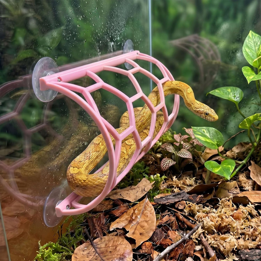 Reptile Honeycomb Climbing Shelf, Suction Cup Snake Hide & Rest Platform, Terrarium Wall Climbing Decor for Ball Python, Corn Snake, Gecko, Bearded Dragon & Lizard (Wood Color)