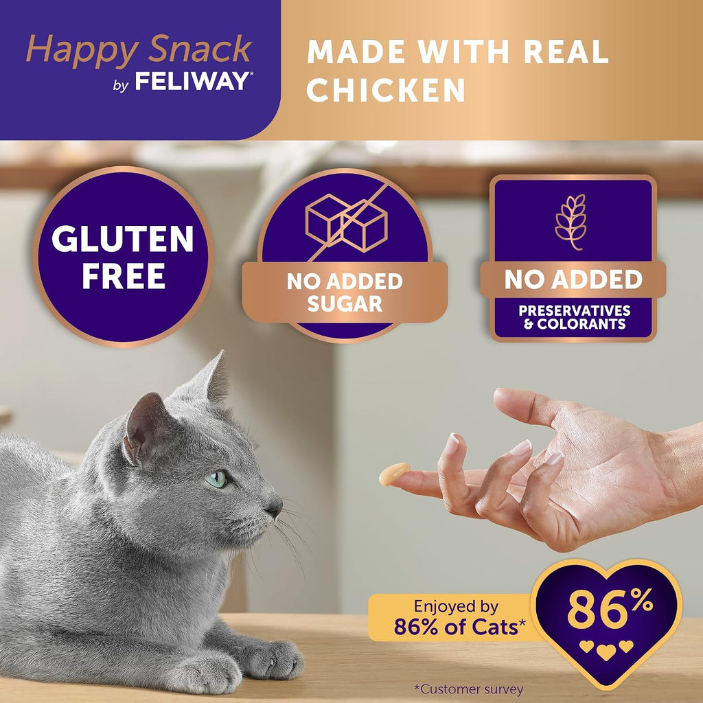 Happy Snack by FELIWAY®, Delicious, Lickable, Squeezable Purée Cat Treats for a Daily Calming Routine, Made with Real Chicken, 12 Pack (0.5oz Tubes)