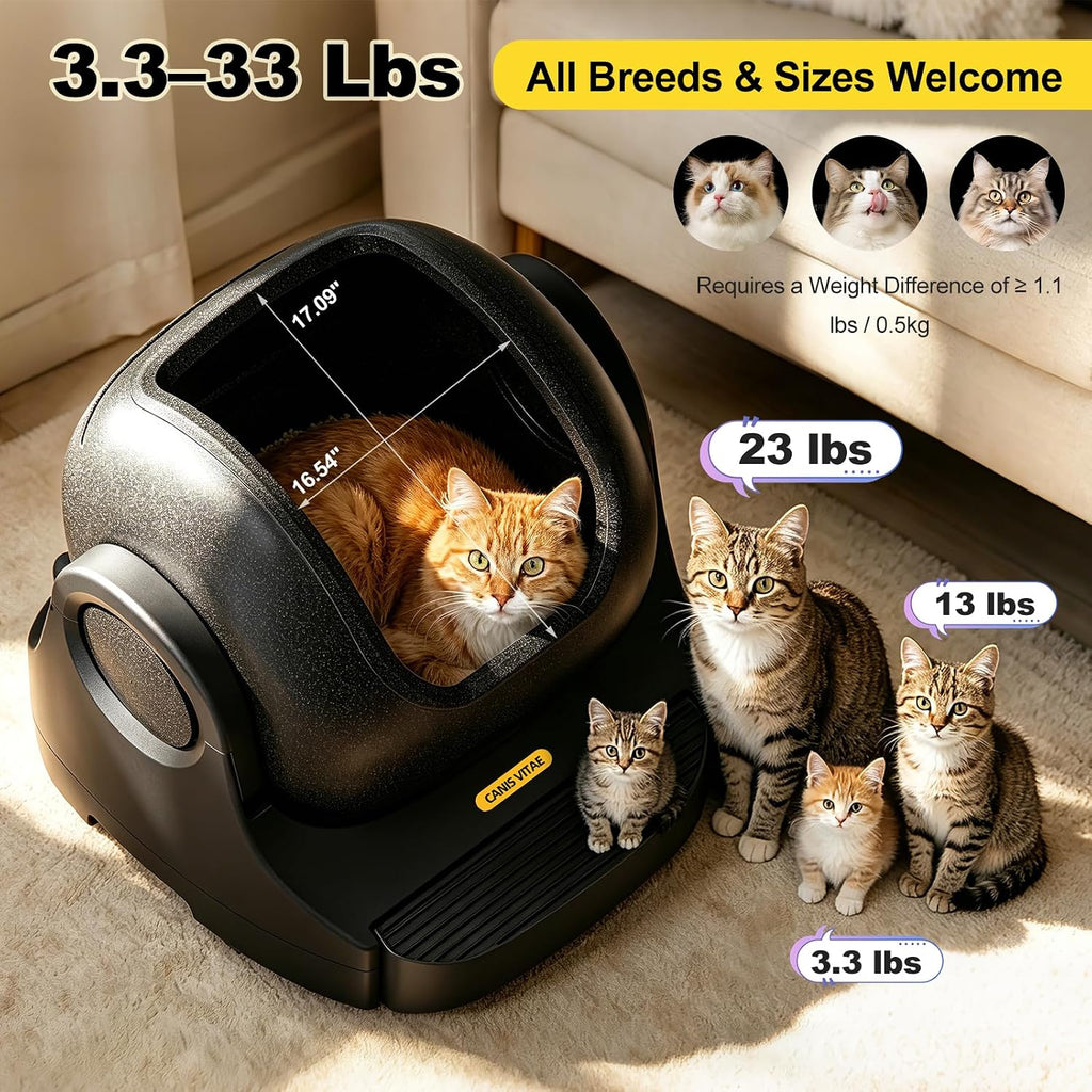 Automatic Litter Box - App-Controlled Self-Cleaning, Large Capacity, Suitable for Multiple Cats, Noise Reduction & Odor Control, Dual Safety Sensors, Comes with Waste Bags, Easy to Maintain