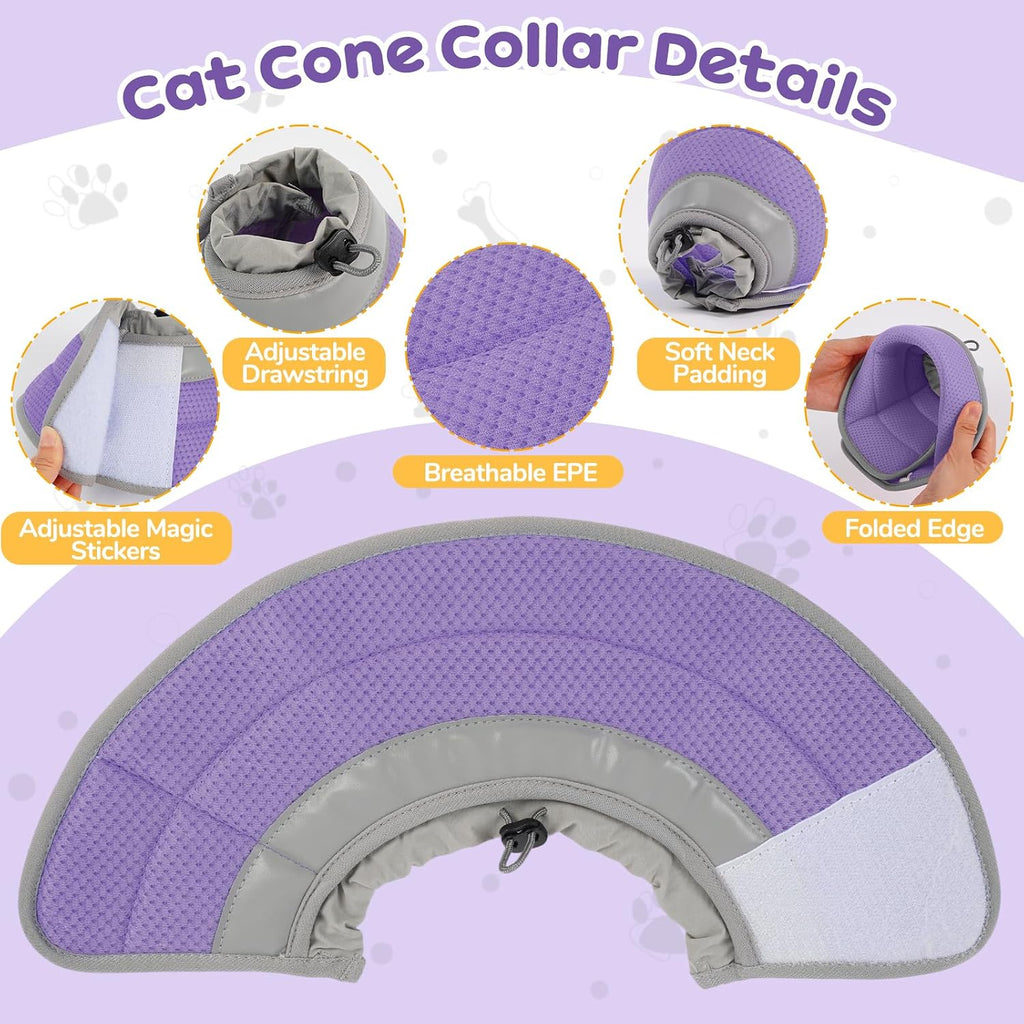 Soft Cat Cone Collar, Cat Recovery Collar, Surgery Collar，Purple M
