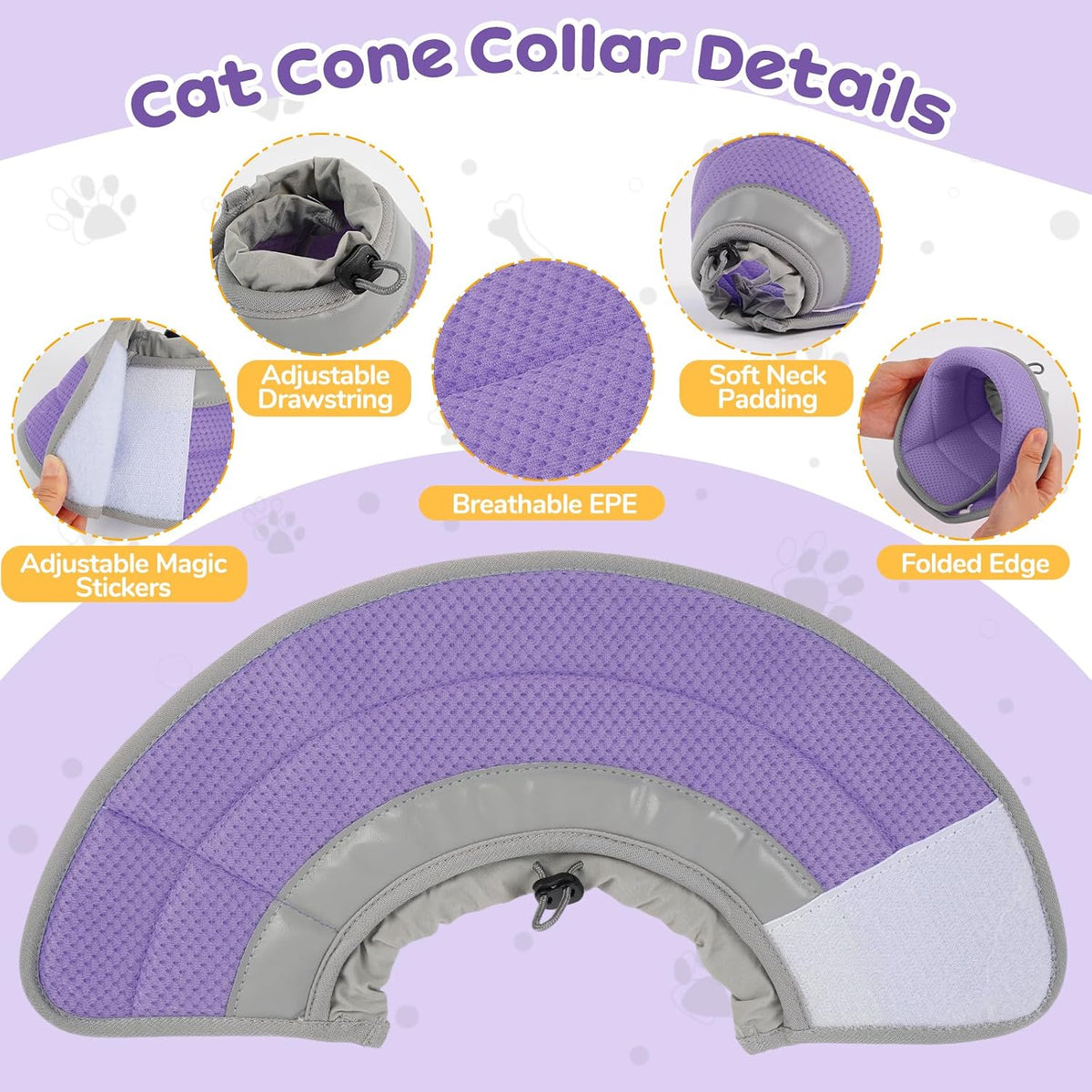 Soft Cat Cone Collar, Cat Recovery Collar, Surgery Collar，Purple M