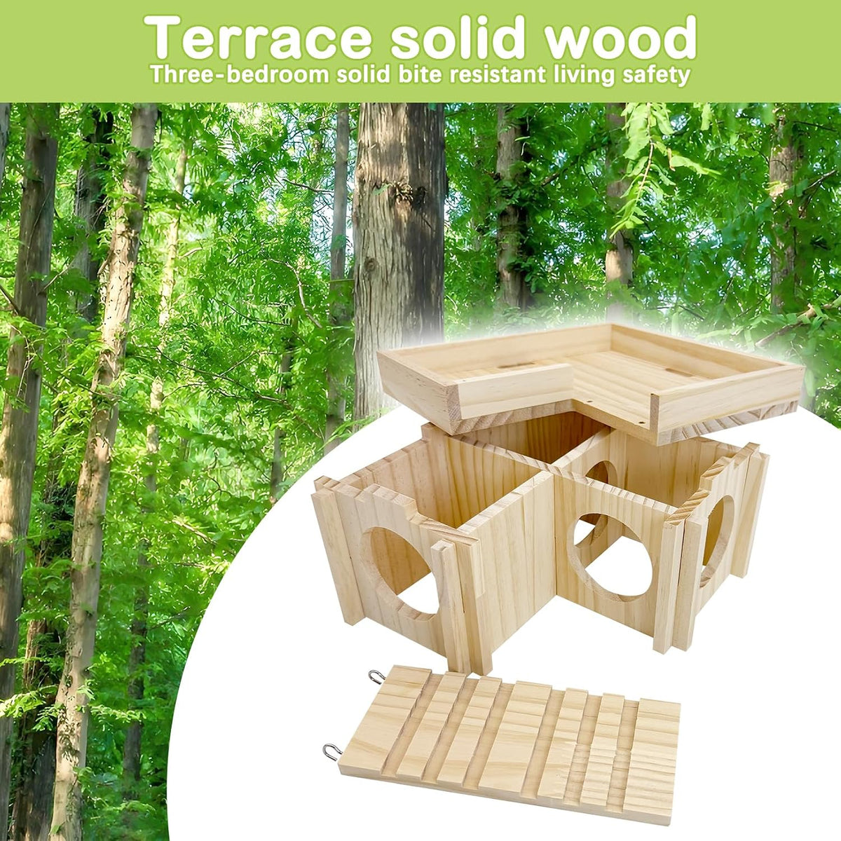 BNOSDM Wooden Hamster Hideout Set Multi Chamber Cage Accessories and Ladder