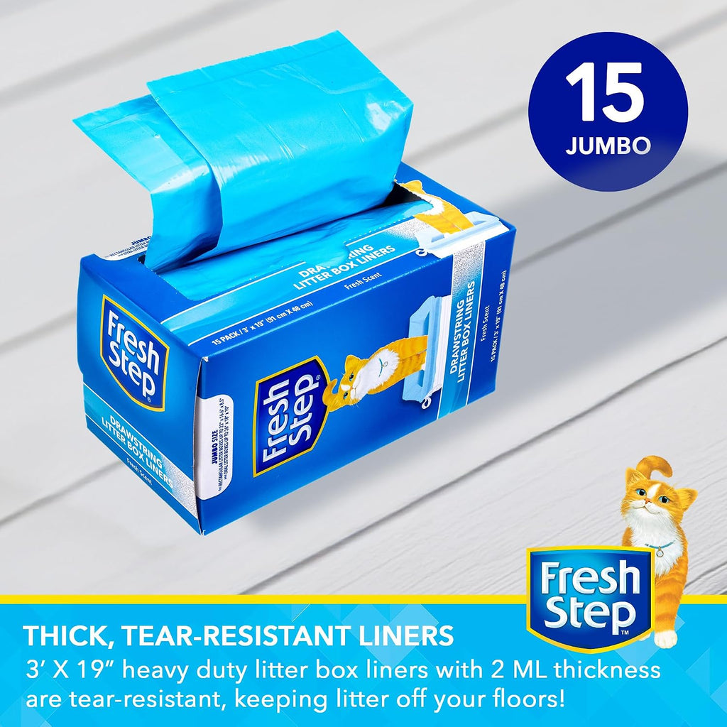Fresh Step Drawstring Cat Litter Liners, Scented, 3 ft x 19 in, 15 Count