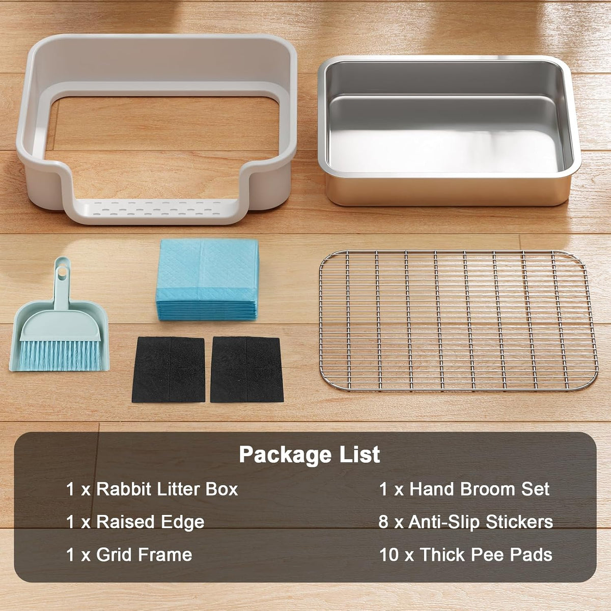 Stainless Steel Sifting Litter Box for Rabbit, Bunny, 16.9×13.4x6.7 inch