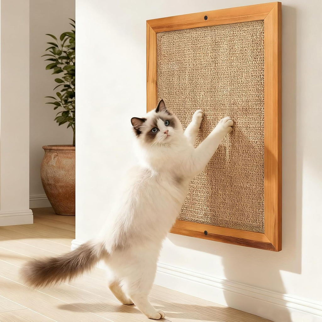 Large Sisal Cats Wall Scratcher, Floor or Wall Mounted Cat Scratching Mat, Durable cat Scratch Pads for Indoor Cats, Framed Sisal Scratch Pad Mat, Wall Cat Scratching Post for Furniture Protector