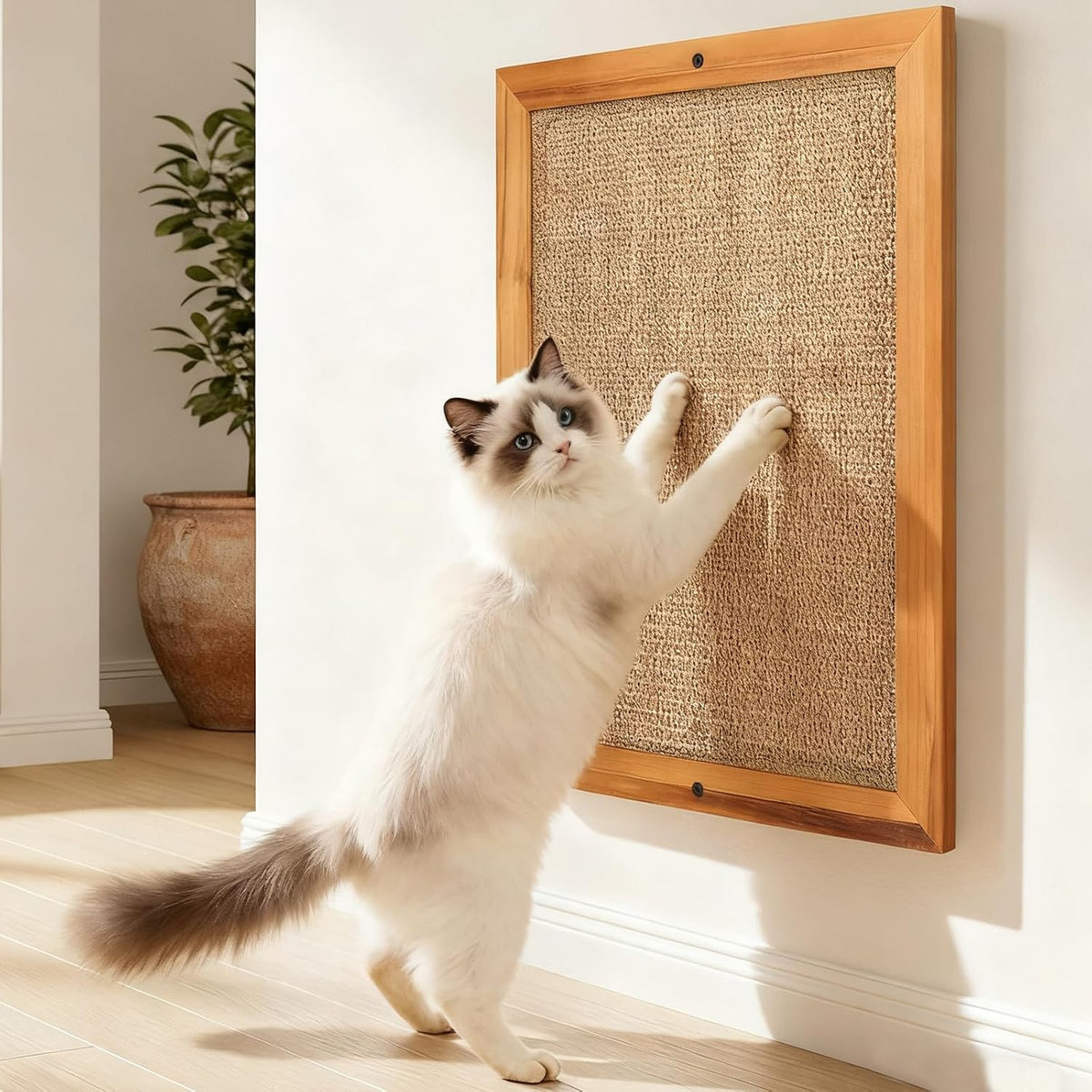 Large Sisal Cats Wall Scratcher, Floor or Wall Mounted Cat Scratching Mat, Durable cat Scratch Pads for Indoor Cats, Framed Sisal Scratch Pad Mat, Wall Cat Scratching Post for Furniture Protector