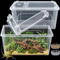Tlence 2 Pack Critter Keeper, 12.6"x8.7"x6" Clear Plastic Enclosure Terrarium, Portable Transport Container with Feeding Bowl, Small Hatching Container with Ventilated Holes and Lid for Snake, Gecko