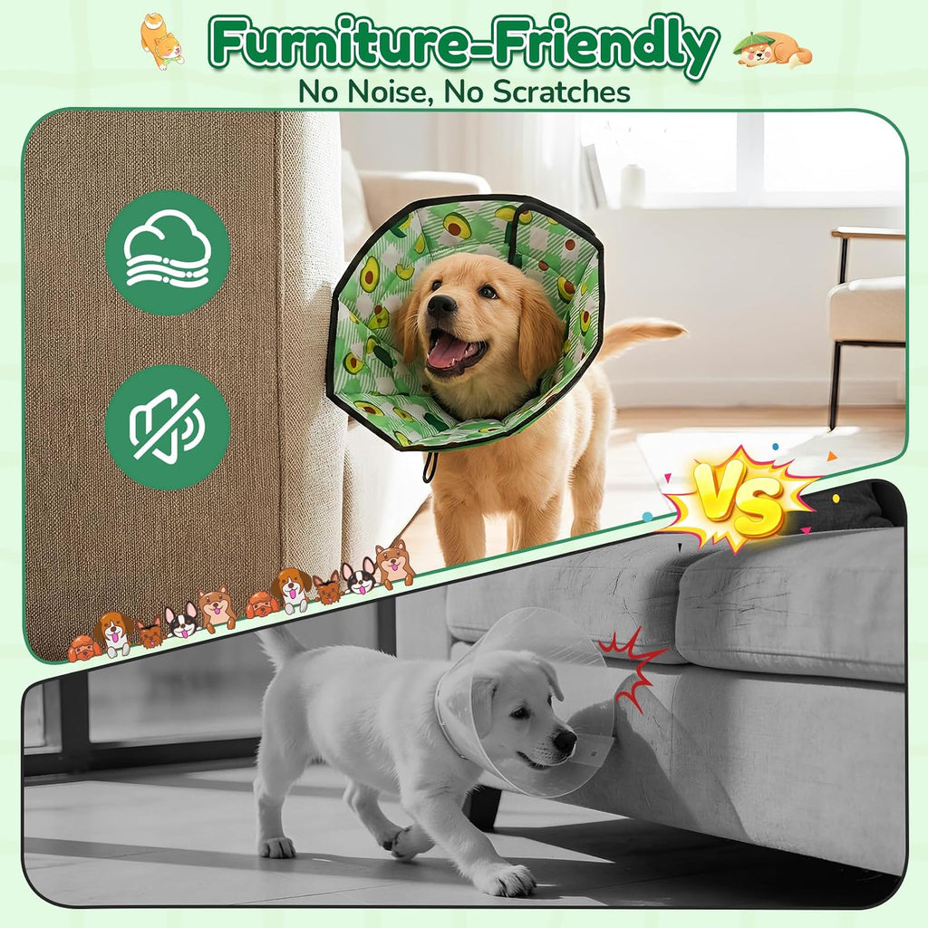 Soft Dog Cone Collar After Surgery: Foldable Long Comfortable Comfy Fabric Recovery Shame Elizabethan Stop Licking Small Medium Large Dogs (Green, S)