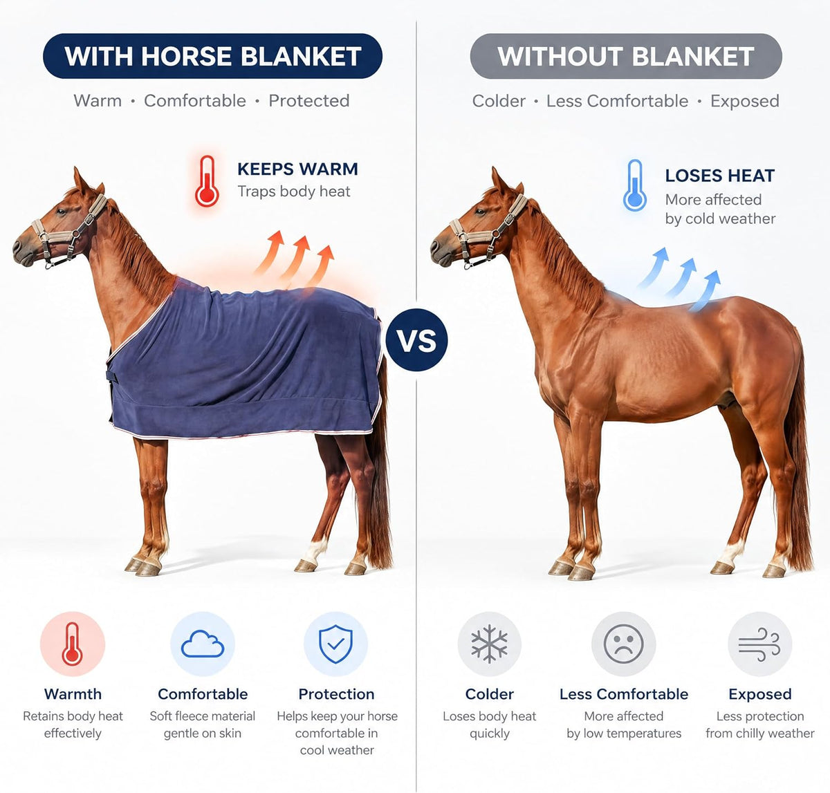 Horse Rug Fly Sheet Lightweight Cooler Blanket for Horses with Velcro Front Moisture Wicking Breathable Turnout Rug for Spring Fall, Blue