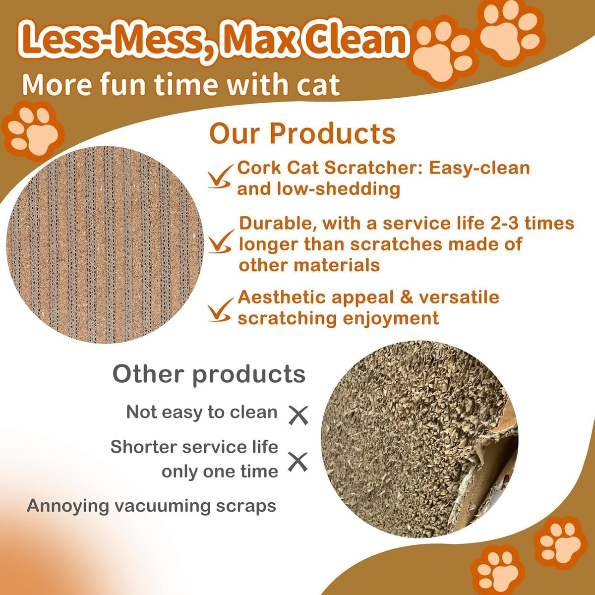 Natural Cork Cat Scratcher Boards for Wall & Floor - Adjustable Height for All Cats, Furniture Protector3-Pack
