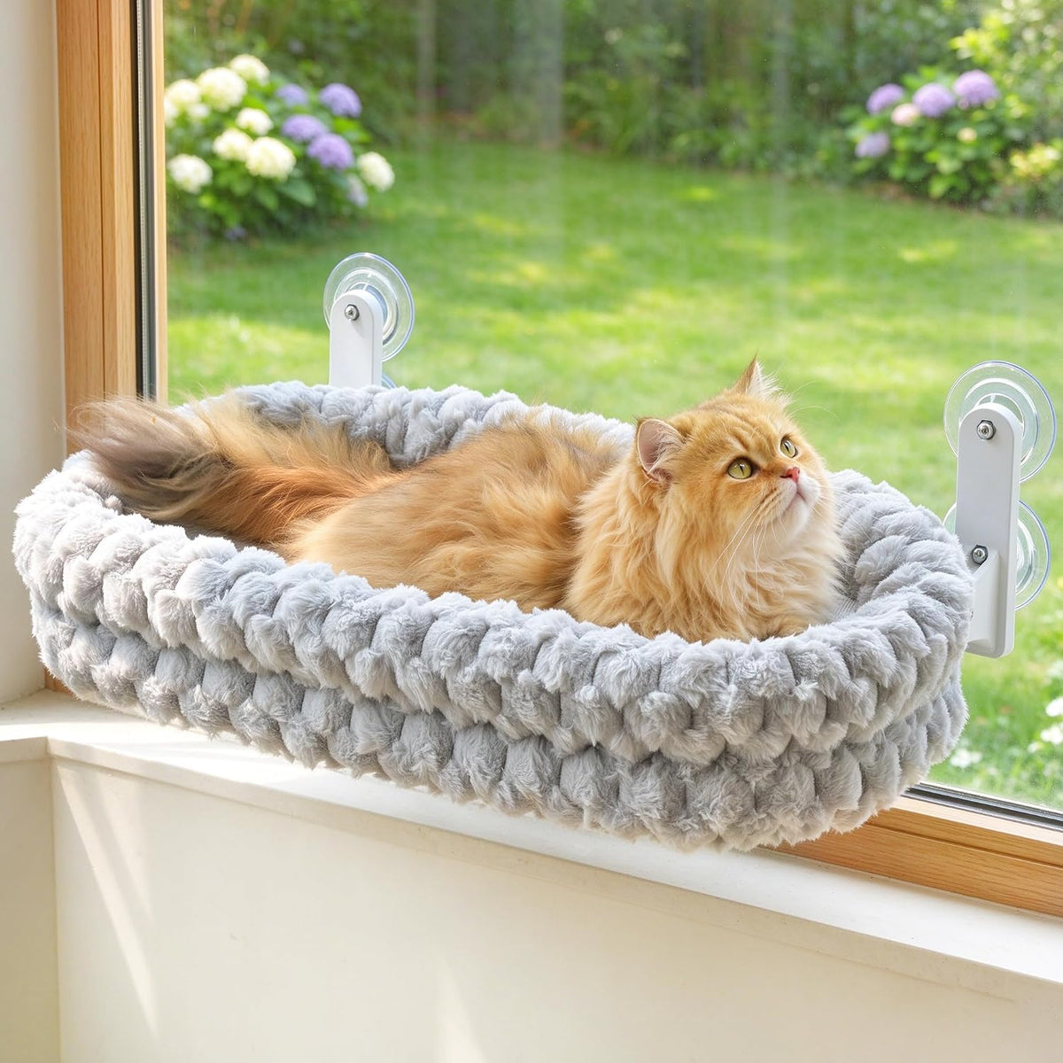 Zoratoo Dual-Sided Bolster Cat Window Perch, Foldable Cloud Cat Bed,M White